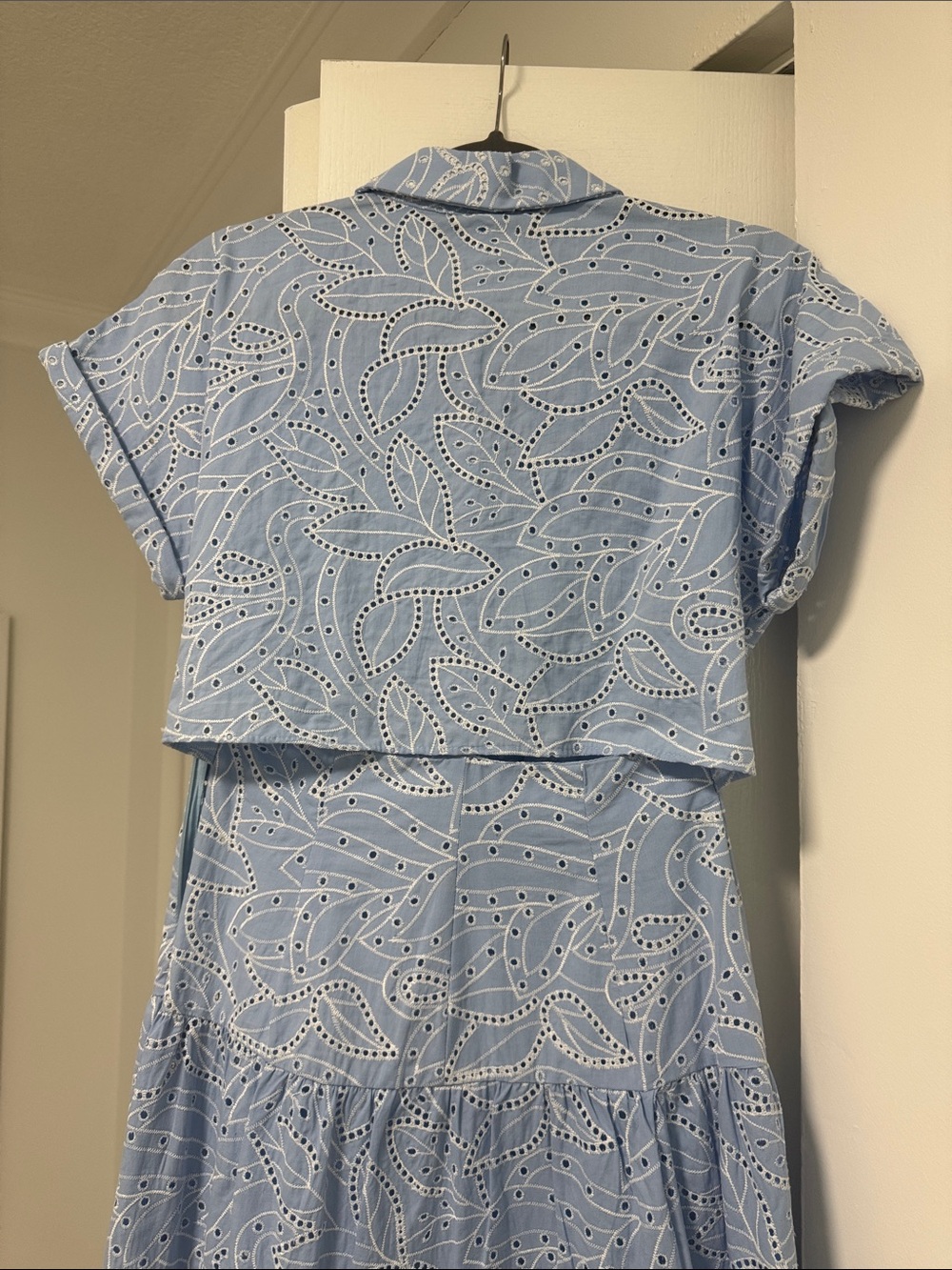 Light Blue Eyelet Tiered Midi Dress - Picture 6 of 12